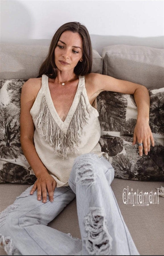 Backless beige linen boho top