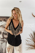 Backless black linen boho top