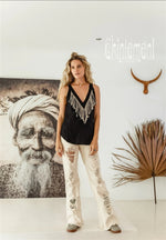 Backless black linen boho top