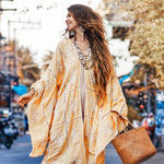 Yellow floral wide sleeves crochet Kimono