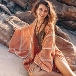 Orange wide sleeves crochet Kimono
