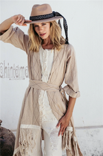 Beige Fringe  wrap cardigan