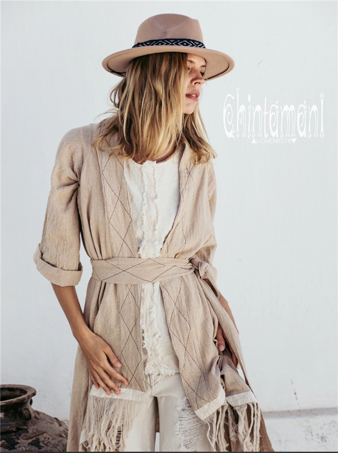 Beige Fringe  wrap cardigan