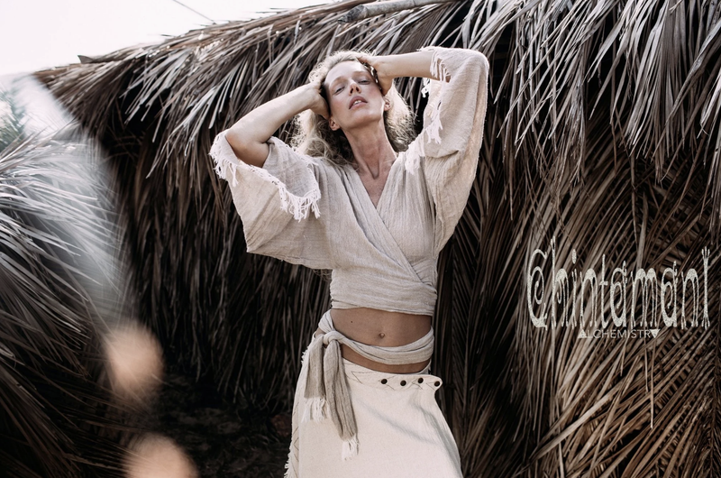 Beige boho kimono wrap top