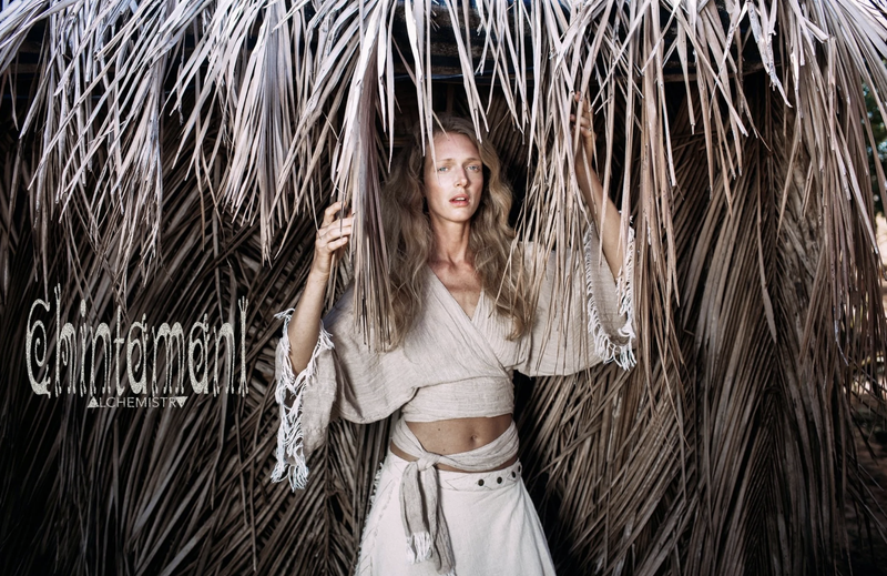 Beige boho kimono wrap top