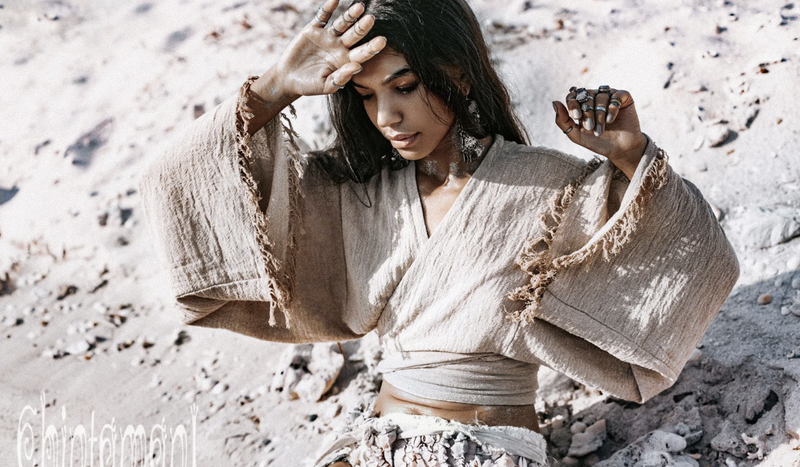 Beige boho kimono wrap top