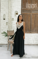 Cotton Boho Fringe Dress  - Black