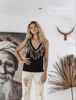 Black sleeveless linen boho top