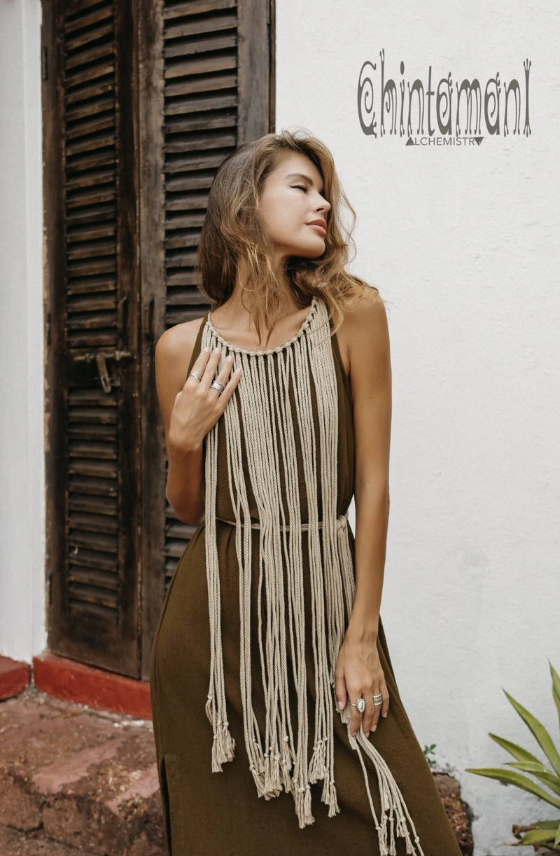 Rope collar boho brown dress
