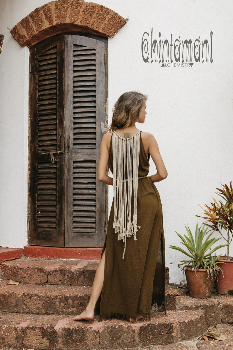 Rope collar boho brown dress