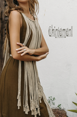 Rope collar boho brown dress
