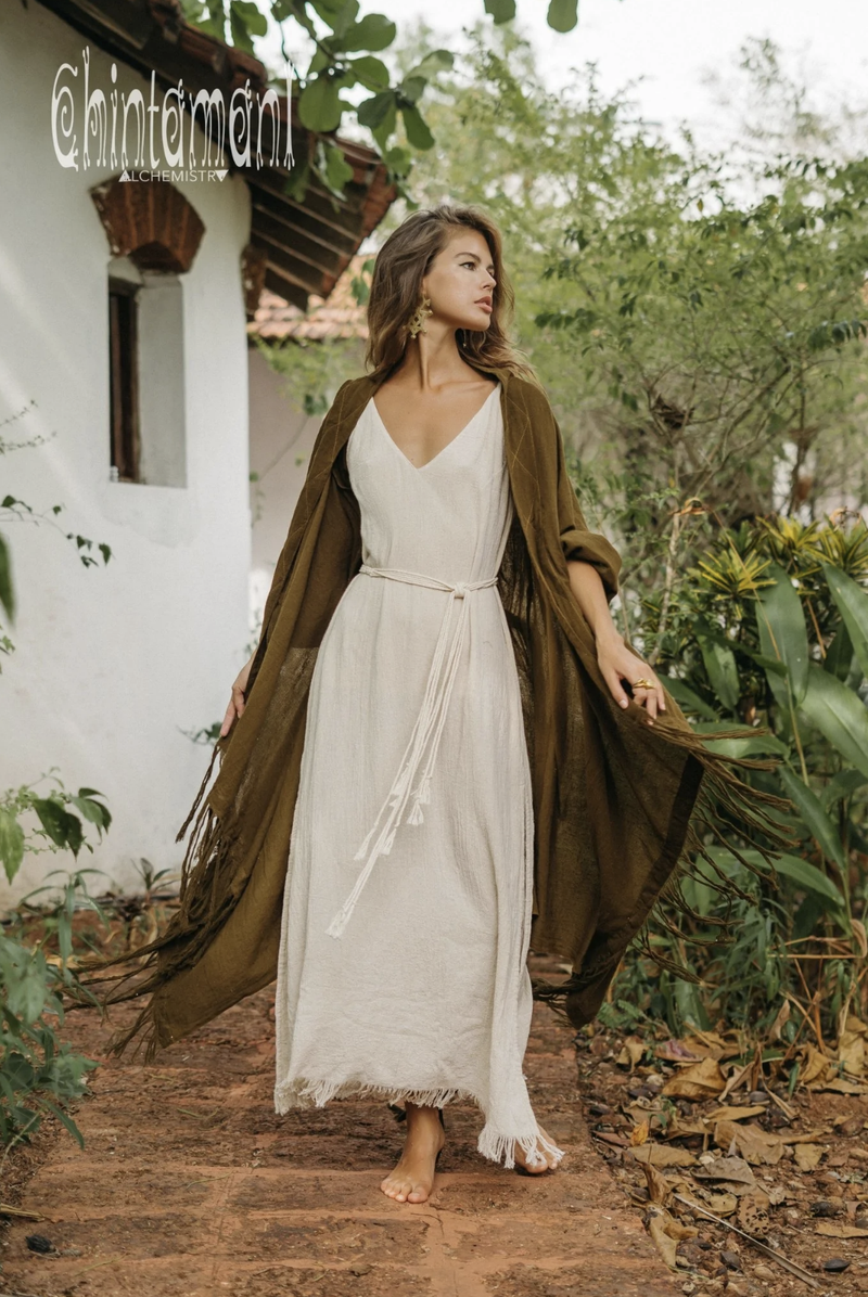 Brown long fringe kimono