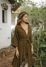 Brown long fringe kimono