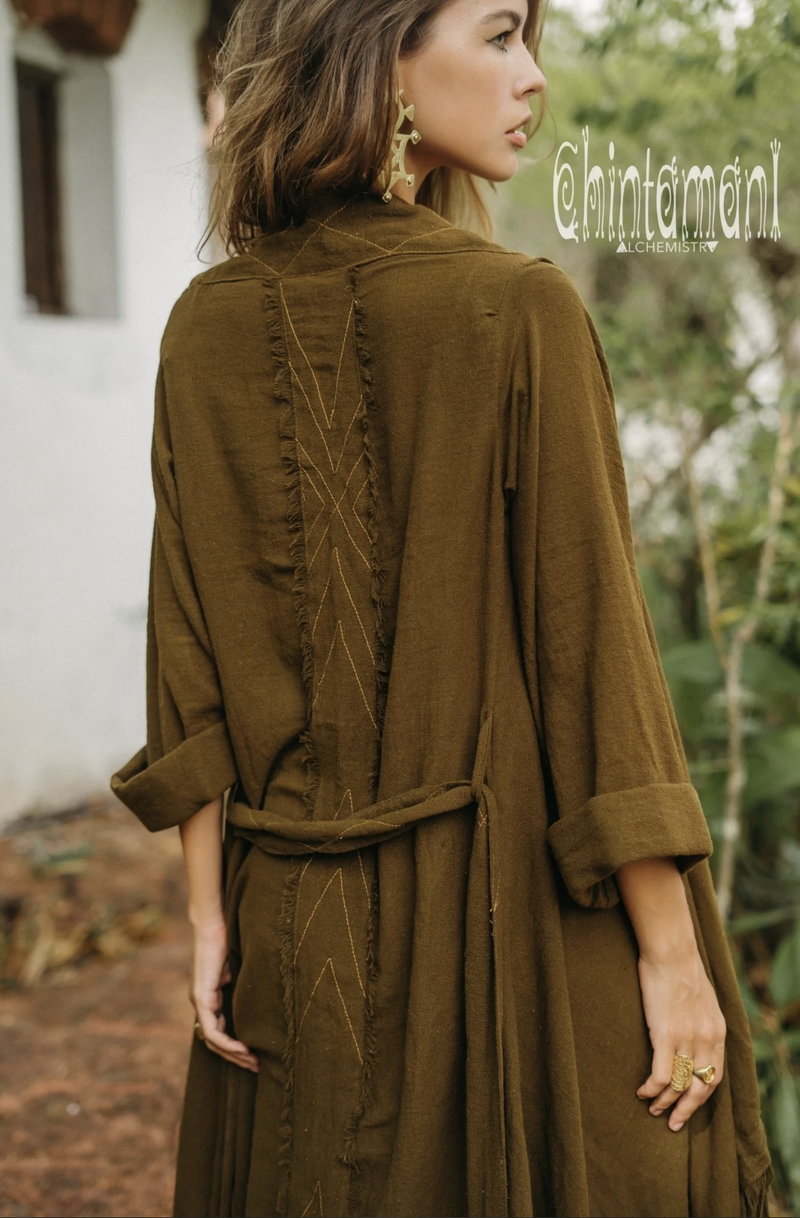 Brown long fringe kimono