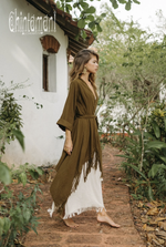 Brown long fringe kimono