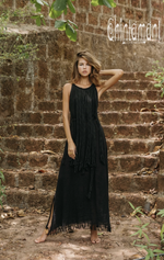 Rope collar boho black dress
