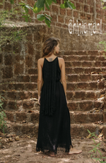 Rope collar boho black dress