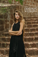 Rope collar boho black dress