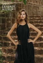 Rope collar boho black dress
