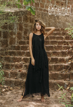 Rope collar boho black dress