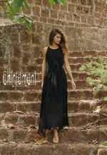Rope collar boho black dress