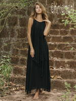 Rope collar boho black dress