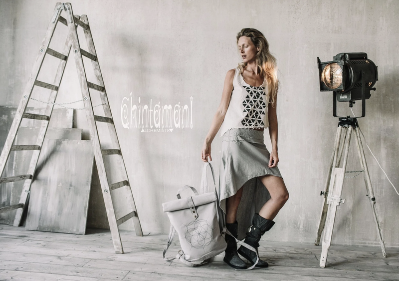 Asymmetrical Raw Cotton Wrap Skirt - Gray