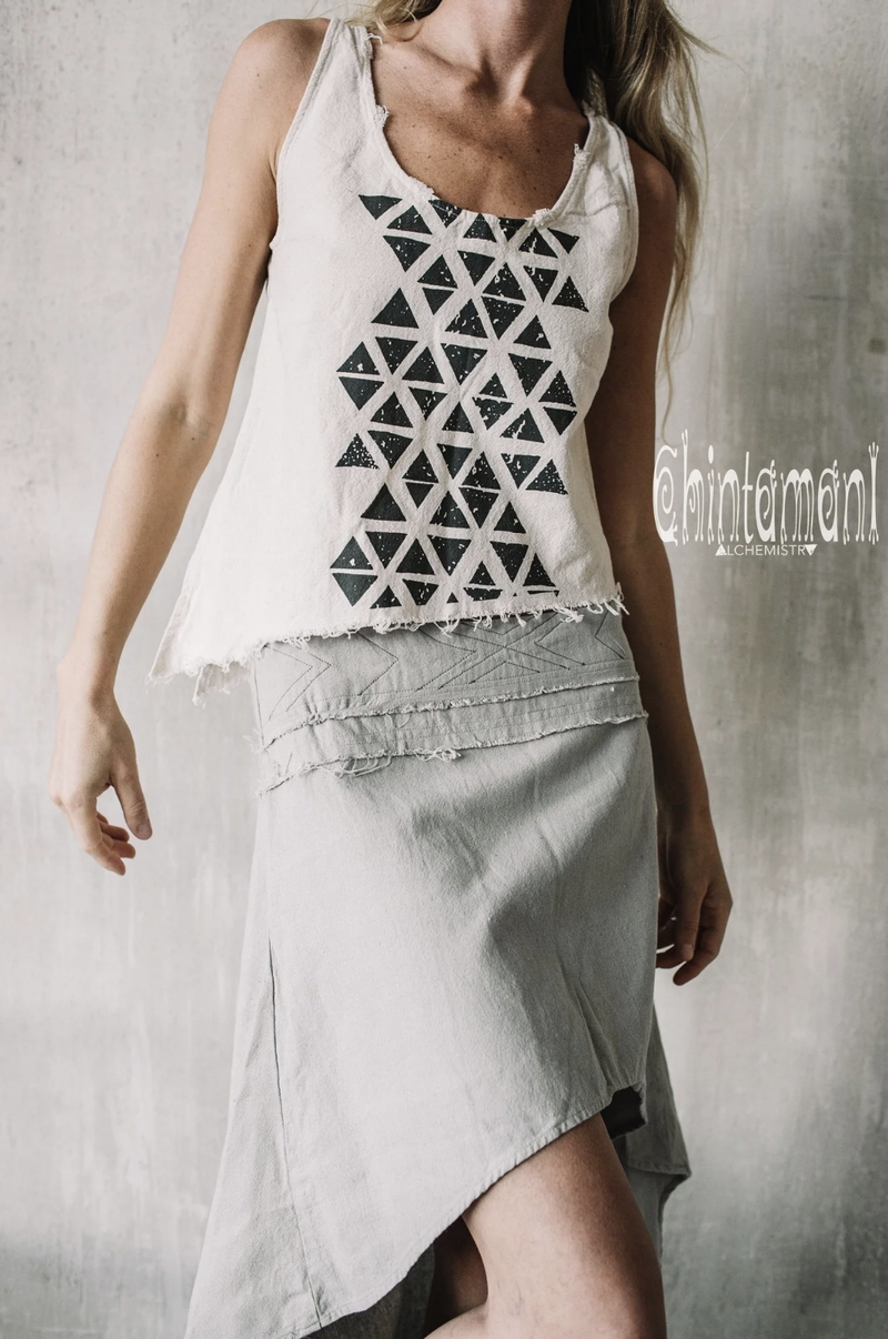 Asymmetrical Raw Cotton Wrap Skirt - Gray