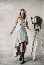 Asymmetrical Raw Cotton Wrap Skirt - Gray