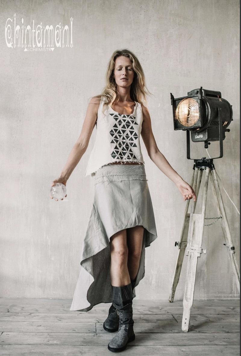 Asymmetrical Raw Cotton Wrap Skirt - Gray