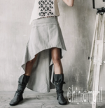 Asymmetrical Raw Cotton Wrap Skirt - Gray