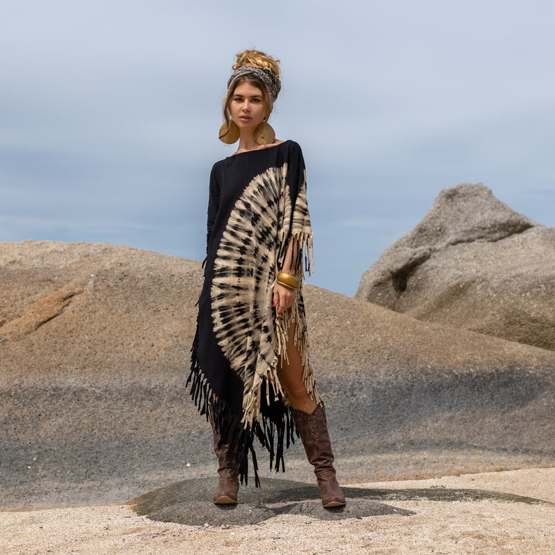 Black Tie Dye dress with fringes