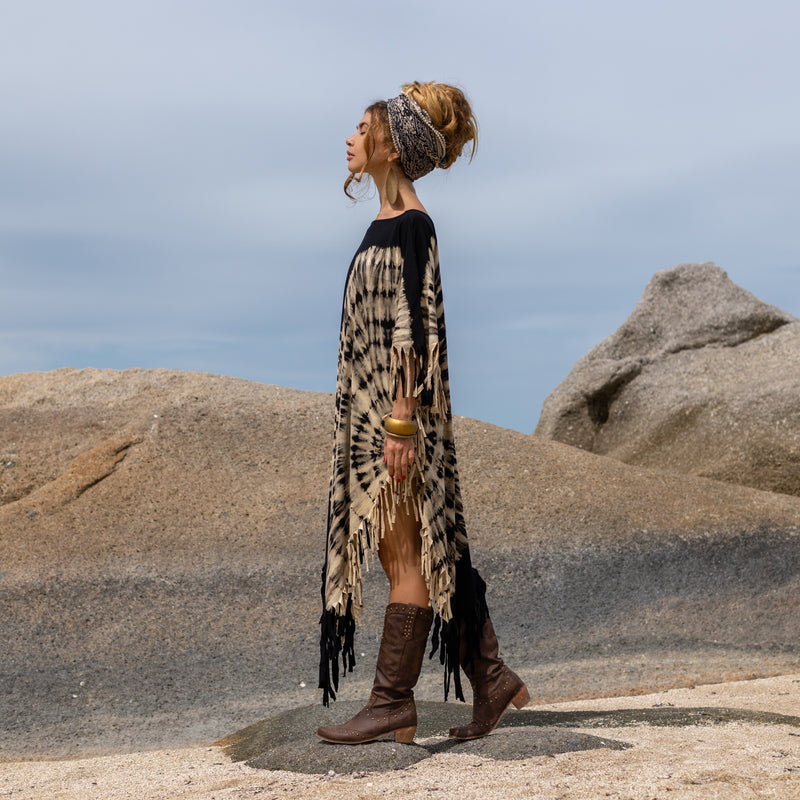 Black Tie Dye dress with fringes