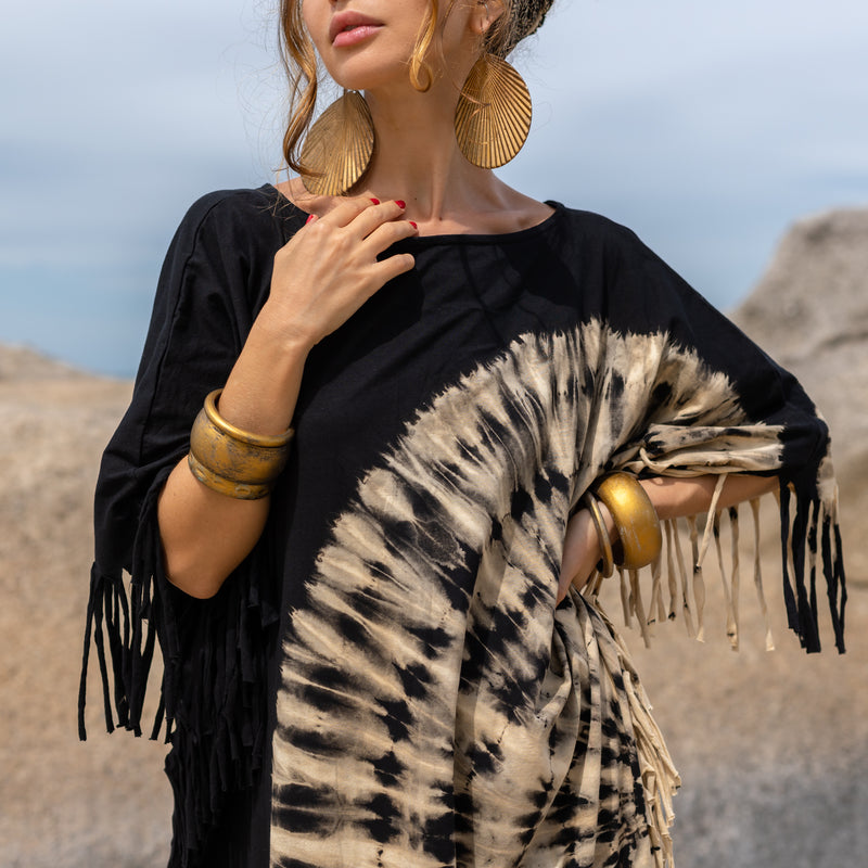 Black Tie Dye dress with fringes