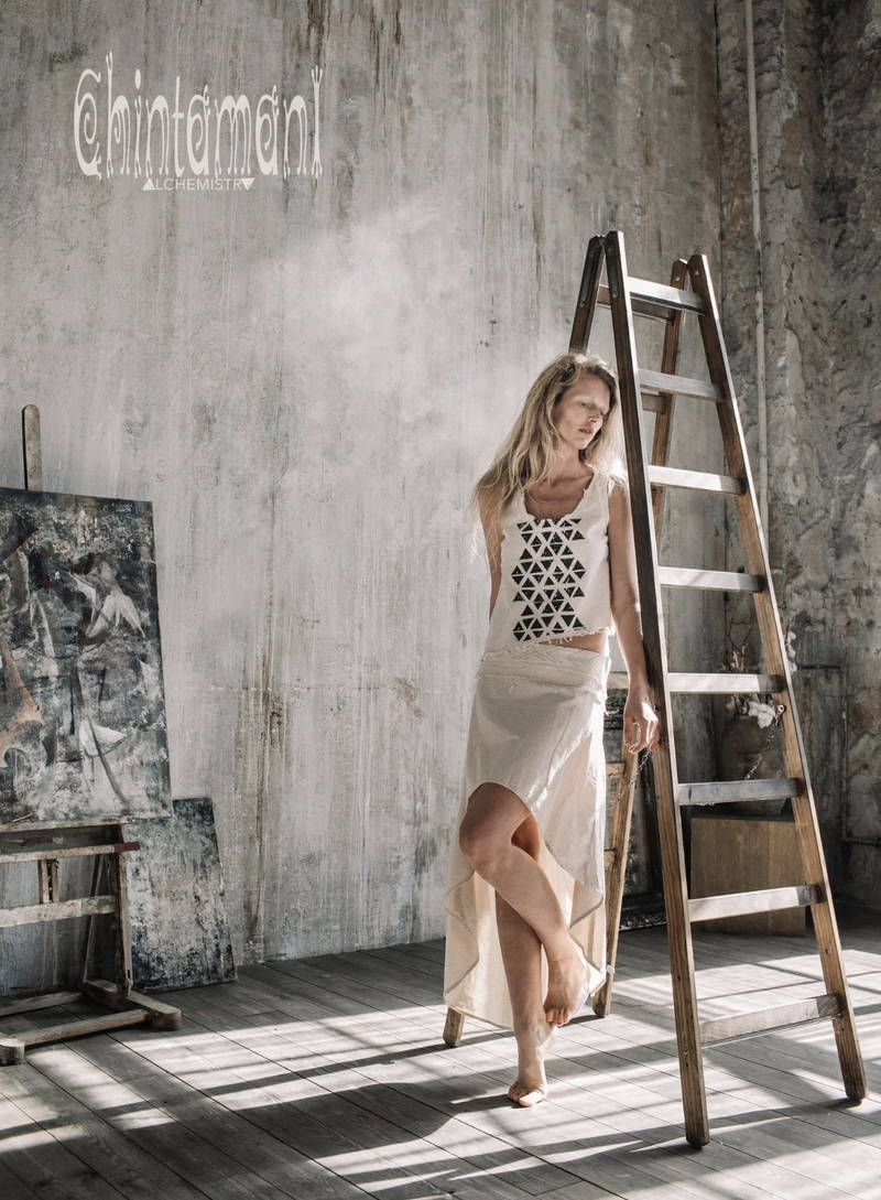 Asymmetrical Raw Cotton Wrap Skirt - Offwhite