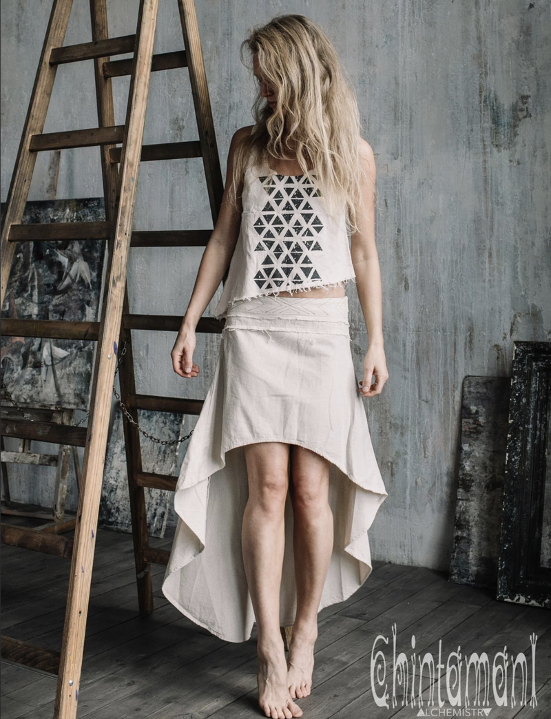 Asymmetrical Raw Cotton Wrap Skirt - Offwhite