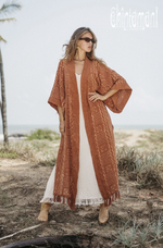 Rust kimono with block print