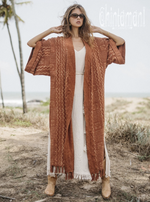 Rust kimono with block print