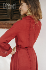 Red long fringe kimono