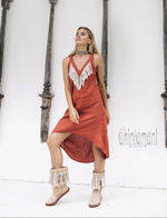 Red fringe linen dress
