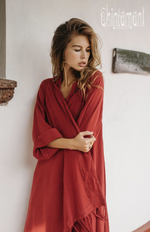 Red long fringe kimono