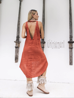 Red fringe linen dress