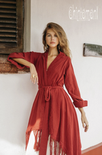 Red long fringe kimono