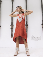 Red fringe linen dress