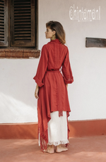 Red long fringe kimono