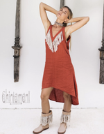 Red fringe linen dress