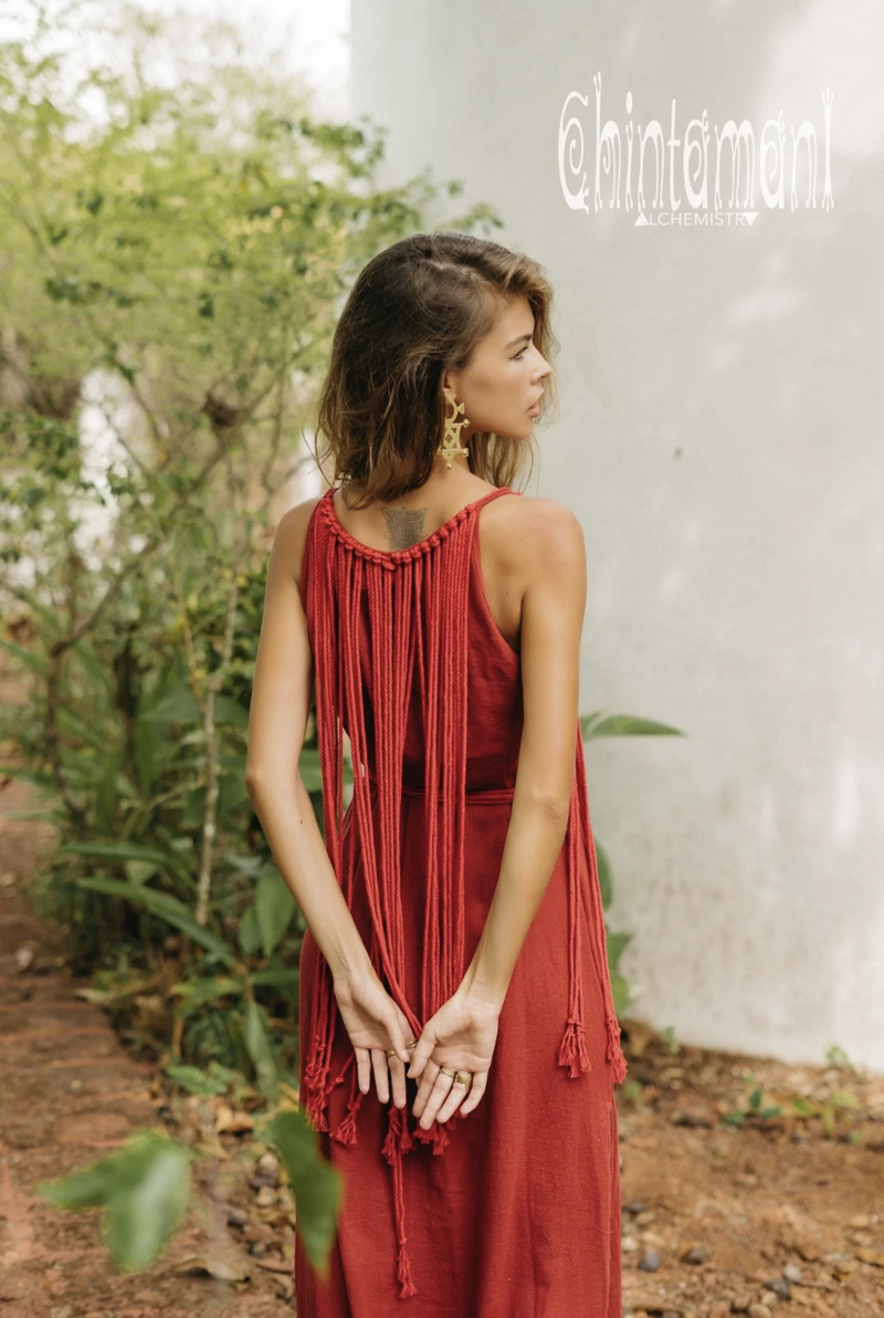 Rope collar boho Red dress