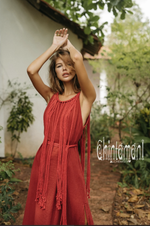 Rope collar boho Red dress