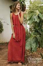 Rope collar boho Red dress