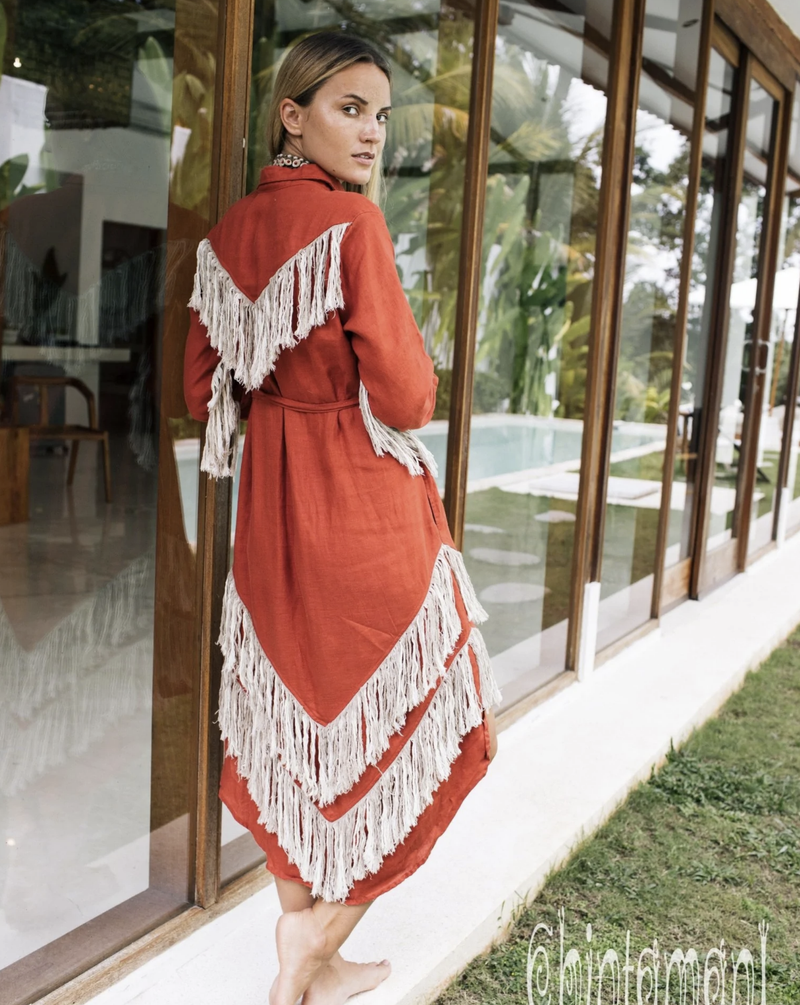 Red Boho linen dress